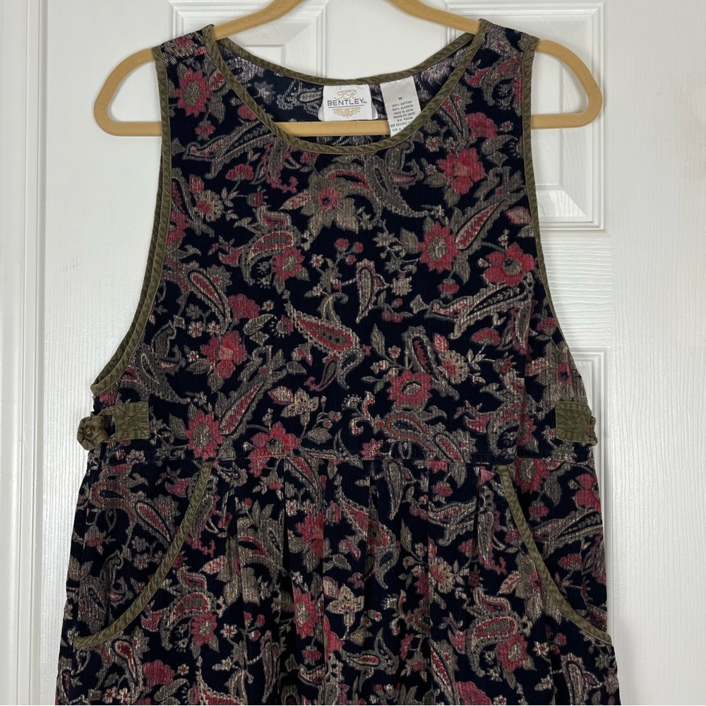 Vintage Bentley Floral Paisley Fine Ribbed Corduroy Midi-Maxi Jumper Dress - Picture 2 of 6